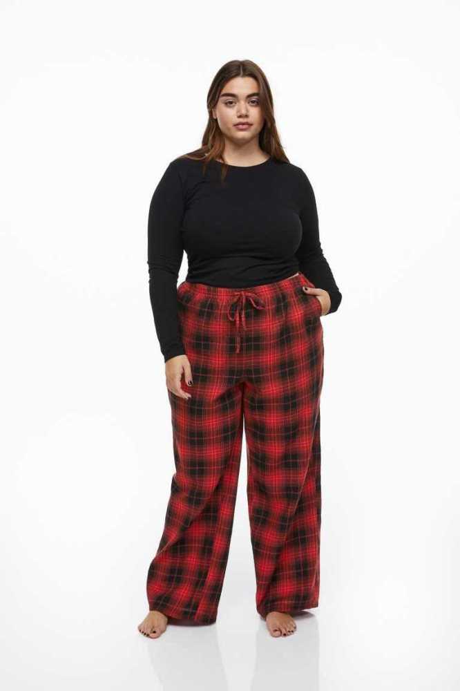 H&M Twill Pajama Pants Nachtwäsche Damen Rot | 6014-TVUML