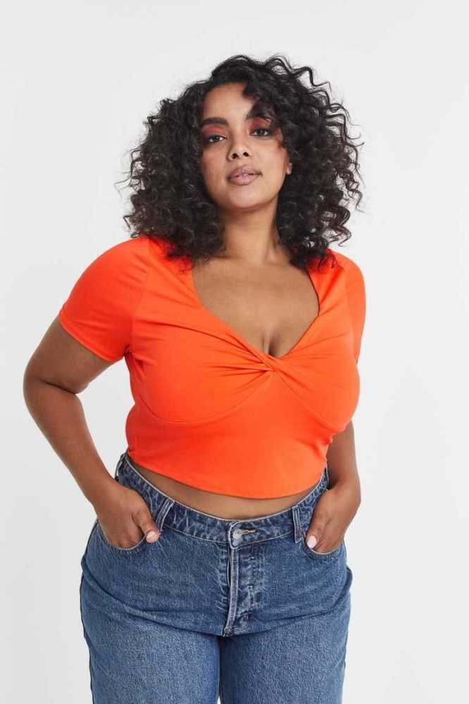 H&M Twisted-detail Crop Oberteile Damen Orange | 0567-UJCZL