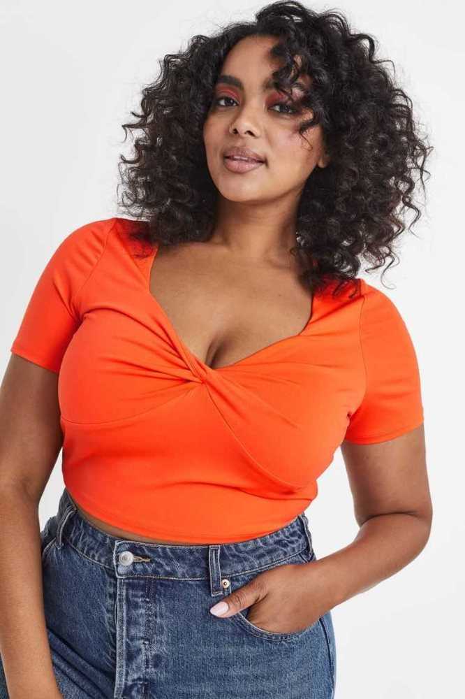 H&M Twisted-detail Crop Oberteile Damen Orange | 0567-UJCZL