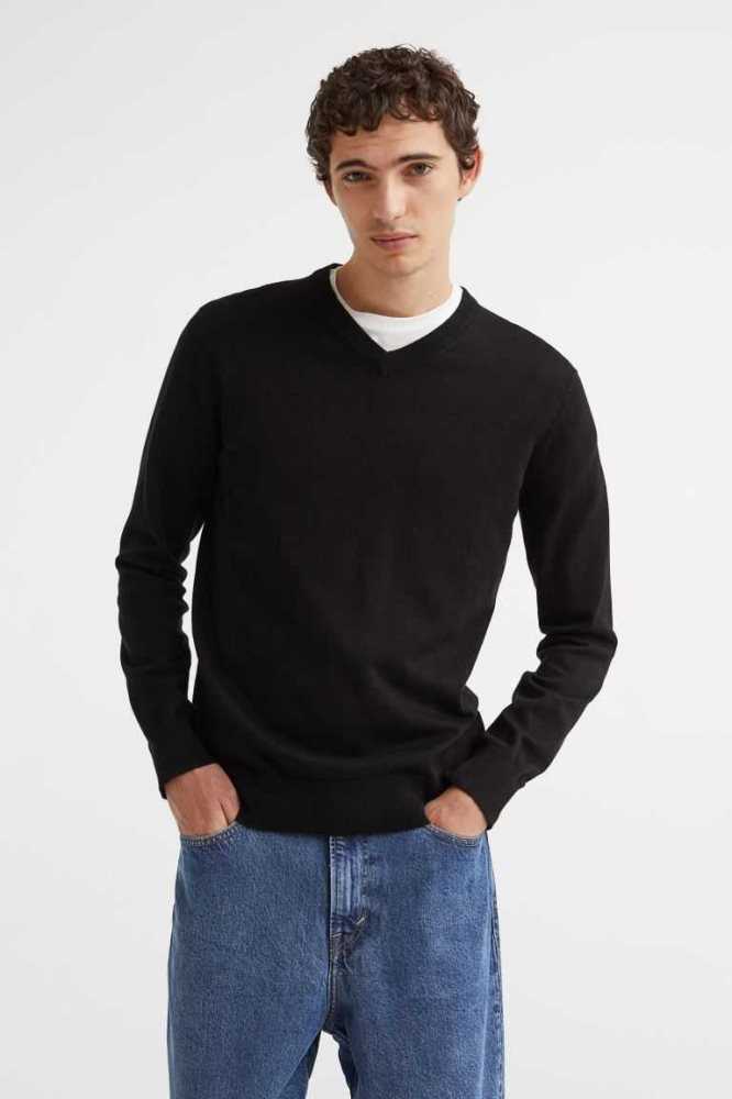 H&M V-neck Baumwoll Pullover Herren Grau | 3546-QANLE