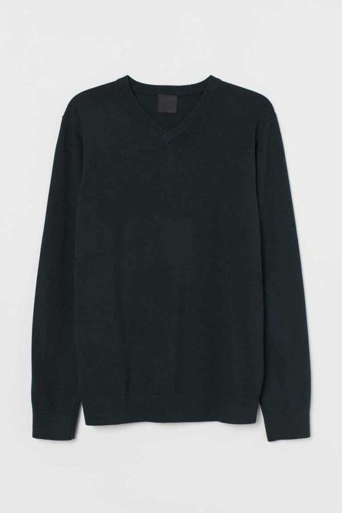 H&M V-neck Baumwoll Pullover Herren Weiß | 2694-ZINDG