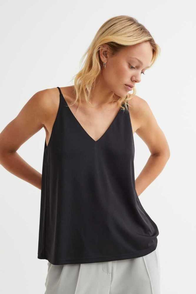 H&M V-neck Camisole Oberteile Damen Schwarz | 9428-OZTVH