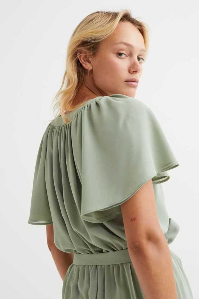 H&M V-neck Chiffon Kleider Damen Hellgrau | 7641-ALGIM