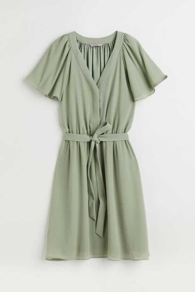 H&M V-neck Chiffon Kleider Damen Hellgrau | 7641-ALGIM