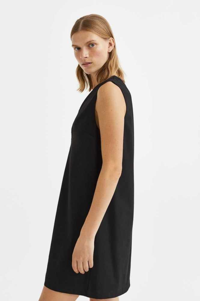 H&M V-neck Kleider Damen Schwarz | 2416-TUYRI