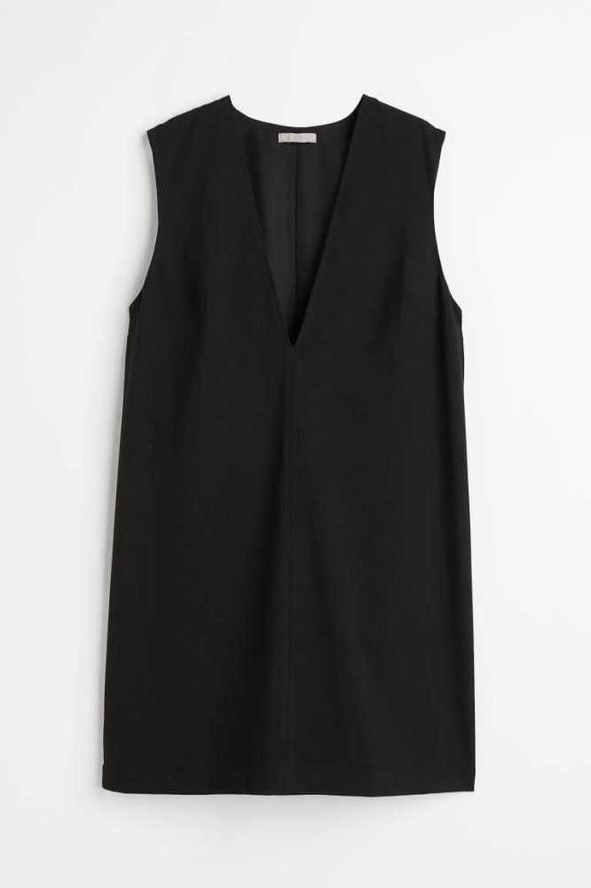 H&M V-neck Kleider Damen Schwarz | 2416-TUYRI