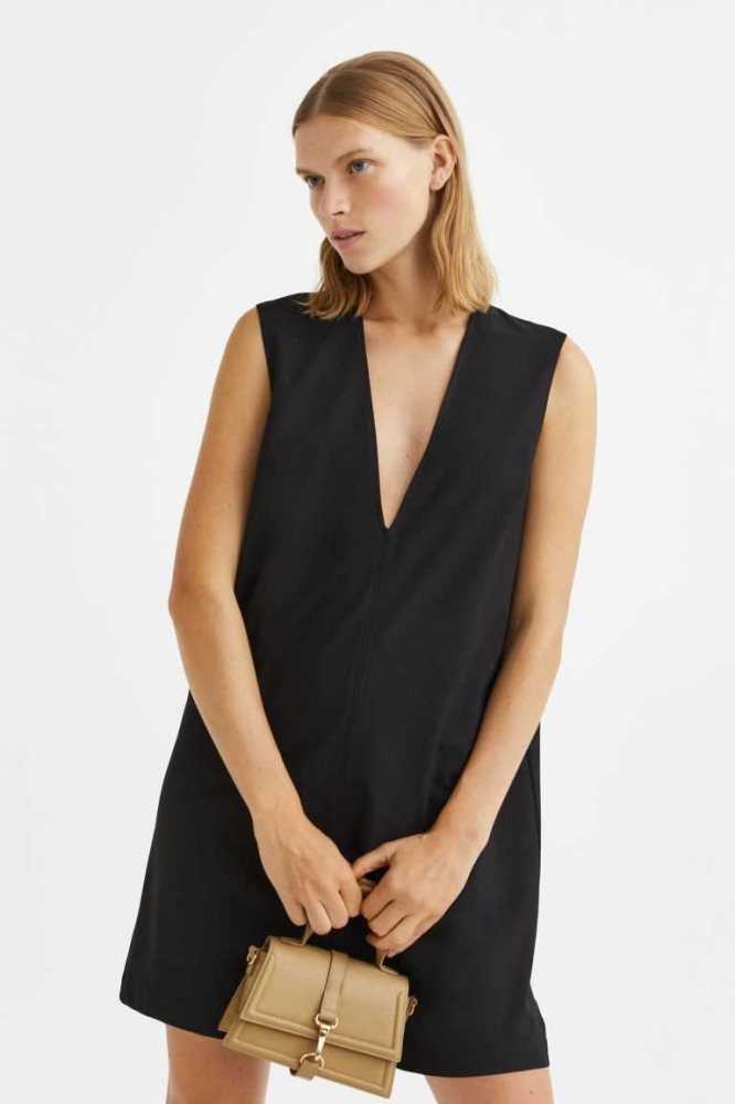 H&M V-neck Kleider Damen Schwarz | 2416-TUYRI