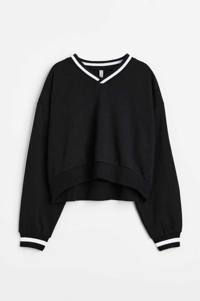 H&M V-neck Sweatshirt Damen Grün Weiß | 1456-AEOHZ