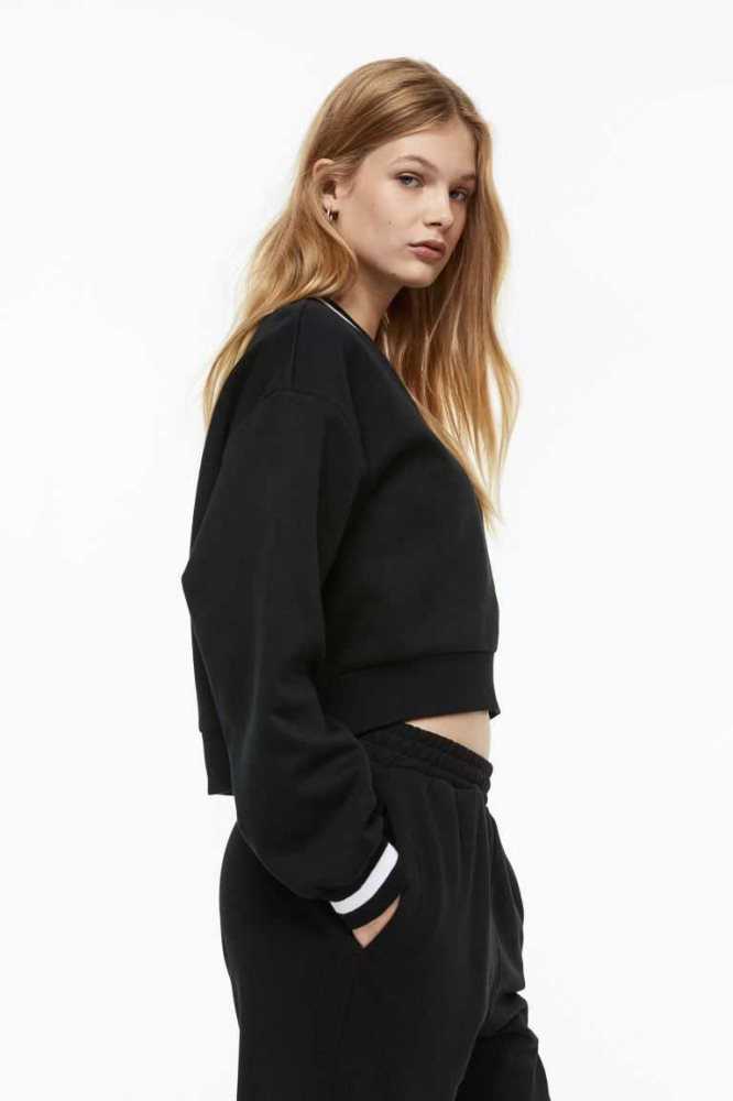 H&M V-neck Sweatshirt Damen Schwarz | 2795-MSTUG