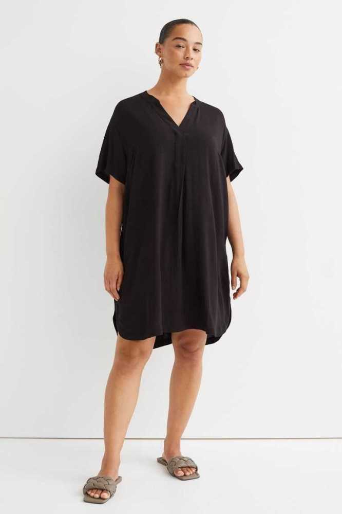 H&M V-neck Tunic Kleider Damen Grün | 6135-EDAZX