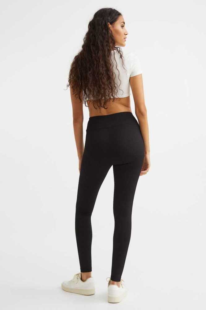 H&M V-waist Leggings Hose Damen Schwarz | 7506-TEDLR