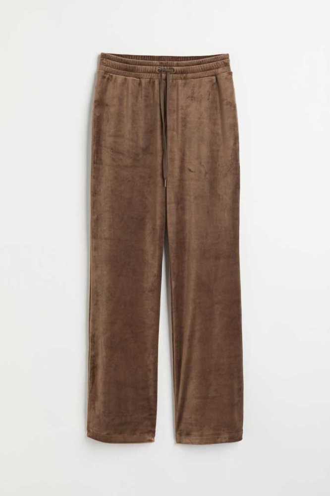 H&M Velour Hose Damen Braun | 6312-JTBSF