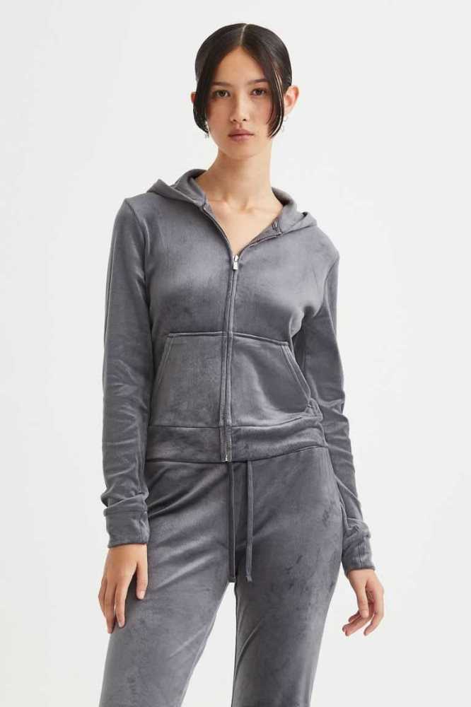 H&M Velour Mit Kapuze Jacket Hoodie Damen Helllila | 3694-WARJX