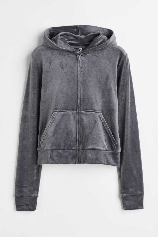 H&M Velour Mit Kapuze Jacket Hoodie Damen Helllila | 3694-WARJX