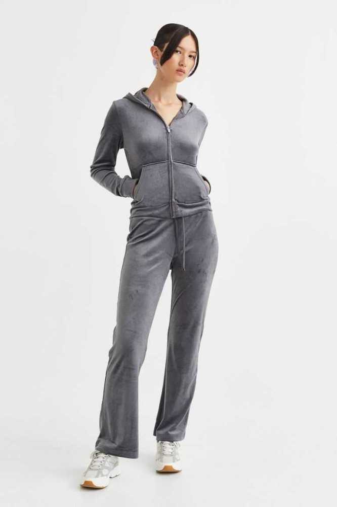 H&M Velour Mit Kapuze Jacket Hoodie Damen Helllila | 3694-WARJX