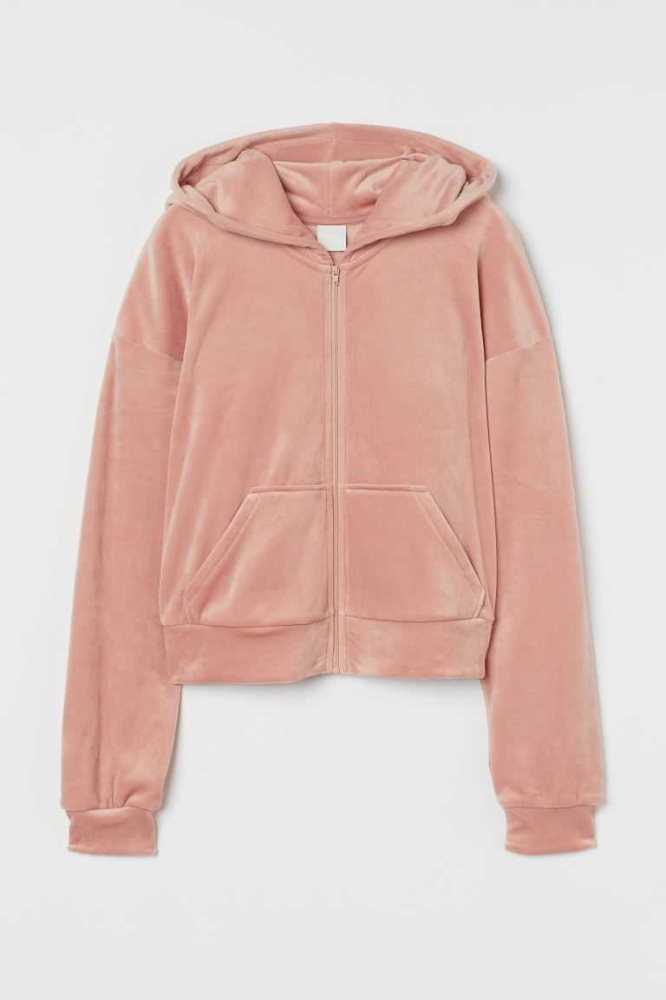 H&M Velour Mit Kapuze Jacket Hoodie Damen Helllila | 7290-MOEXI