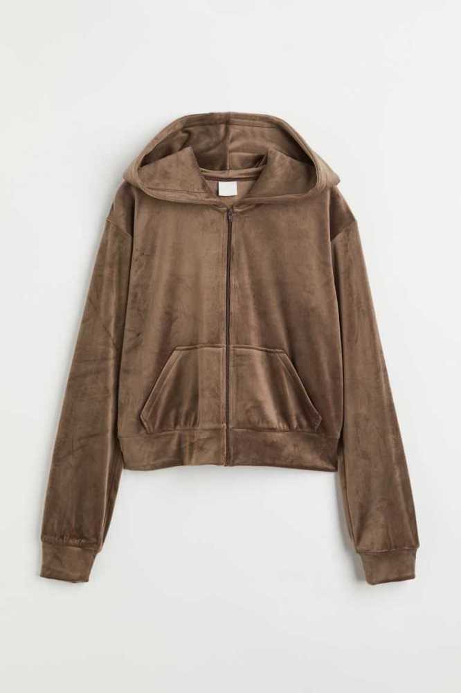 H&M Velour Mit Kapuze Jacket Hoodie Damen Helllila | 7290-MOEXI