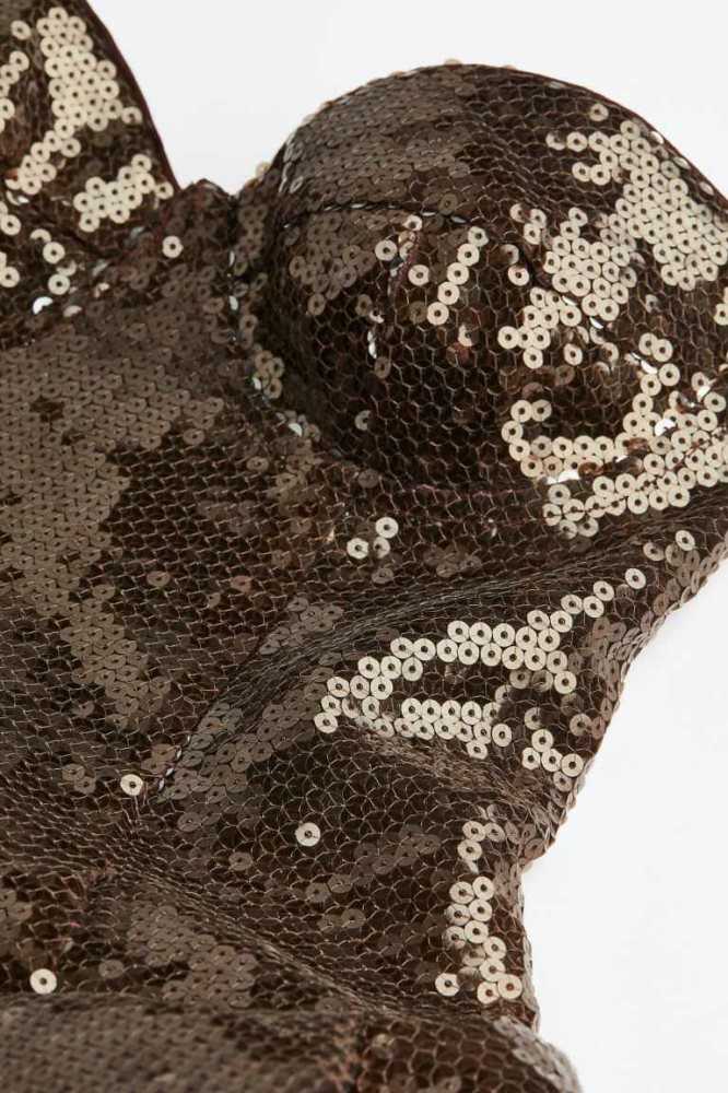 H&M Voluminous Sequined Bandeau Kleider Damen Braun | 8136-PEUHF