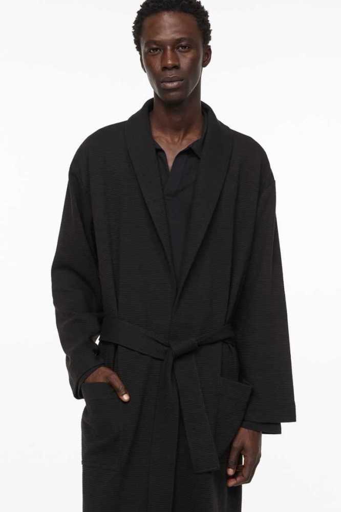 H&M Waffled Bathrobe Loungewear Herren Schwarz | 8641-OKEHB