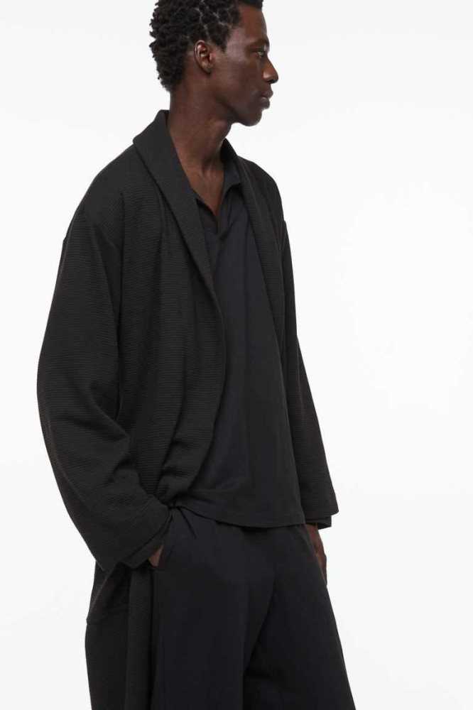 H&M Waffled Bathrobe Loungewear Herren Schwarz | 8641-OKEHB