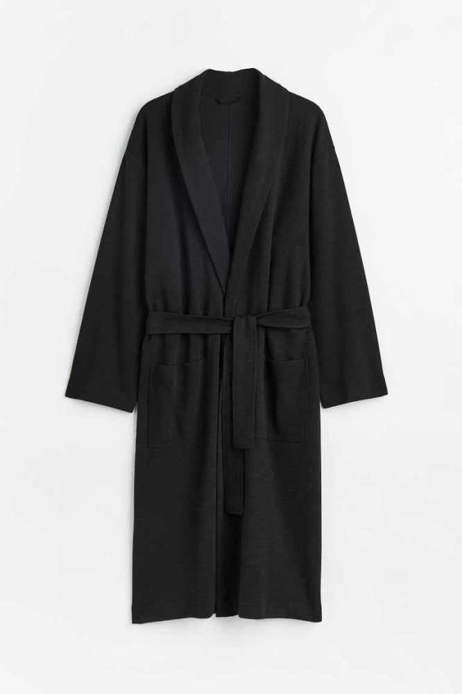 H&M Waffled Bathrobe Loungewear Herren Schwarz | 8641-OKEHB