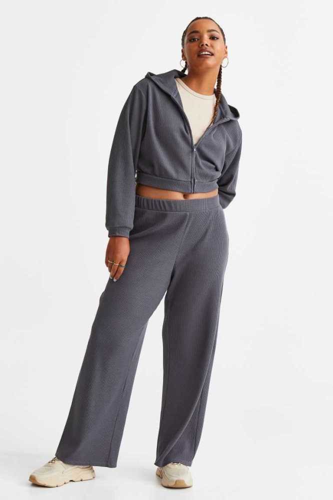 H&M Waffled Jersey Joggers Hose Damen Dunkelgrau | 0435-SUTCX