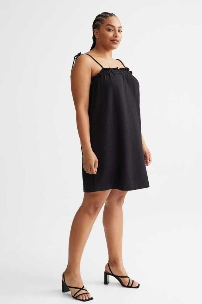 H&M Waffled Jersey Kleider Damen Schwarz | 2470-HCIOA