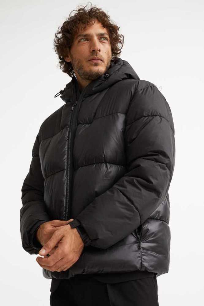 H&M Wasser-repellent Puffer Jacke Herren Schwarz | 1785-BYKEU