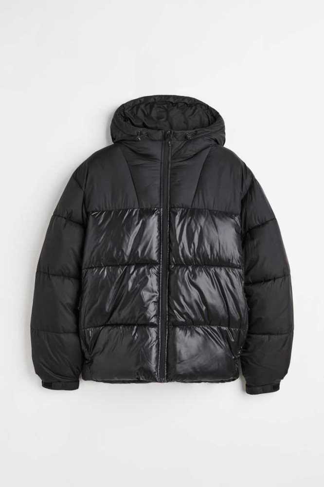 H&M Wasser-repellent Puffer Jacke Herren Schwarz | 1785-BYKEU