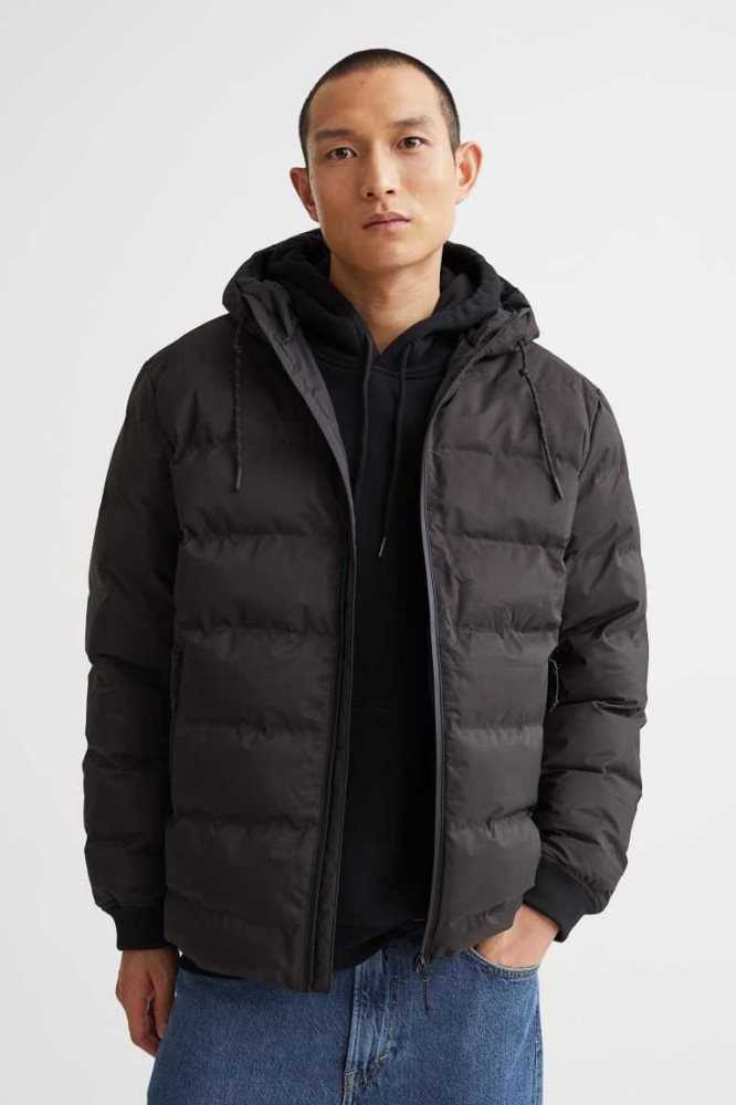 H&M Wasser-repellent Puffer Jacke Herren Dunkelgrau Braun | 3718-KUJBO