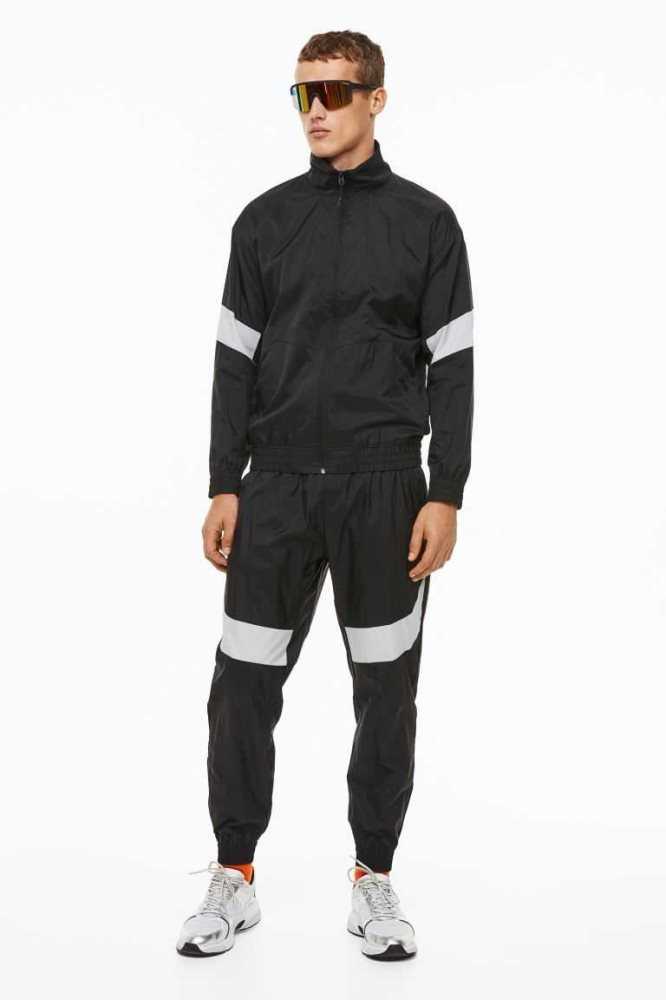 H&M Wasser-repellent Track Jacket Sportbekleidung Herren Schwarz Hellgrau | 6072-TPGMC