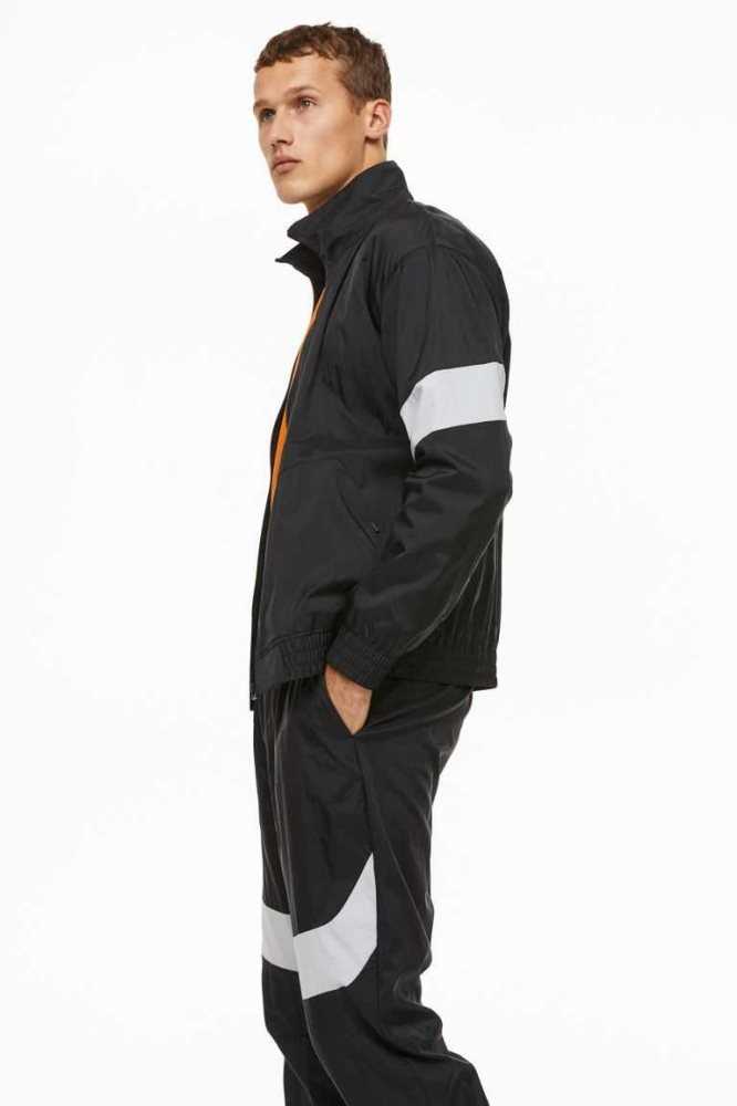 H&M Wasser-repellent Track Jacket Sportbekleidung Herren Schwarz Hellgrau | 6072-TPGMC