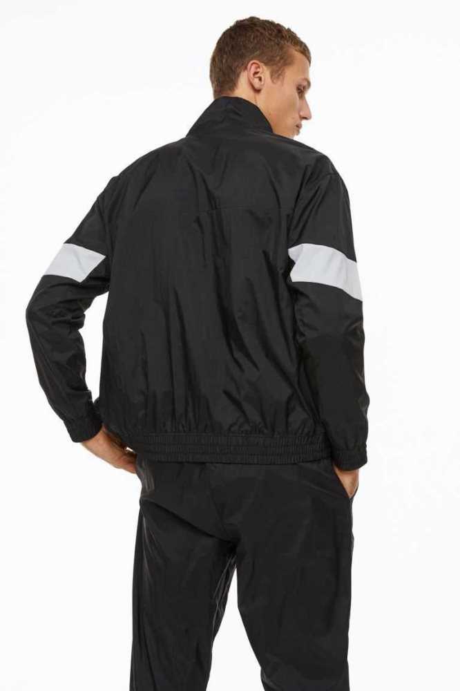 H&M Wasser-repellent Track Jacket Sportbekleidung Herren Schwarz Hellgrau | 6072-TPGMC