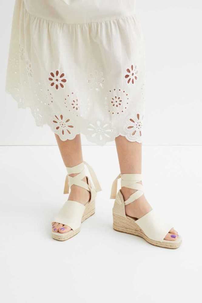 H&M Wedge-heel Espadrilles Sandalen Damen Weiß | 4059-TZLVW