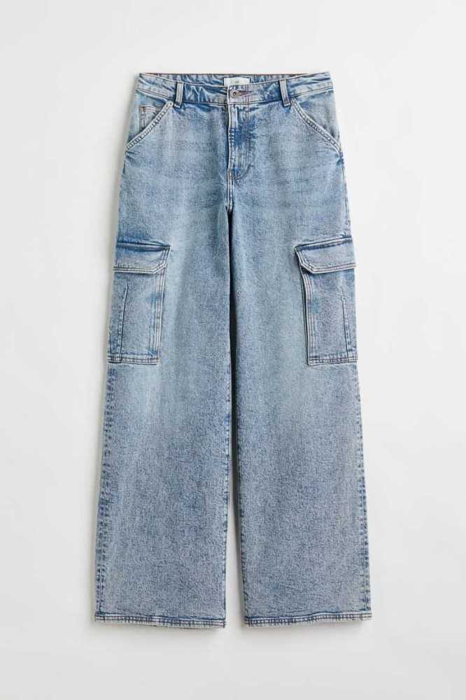 H&M Weite Regular Cargo Jeans Damen Hellblau | 6513-LSXRI