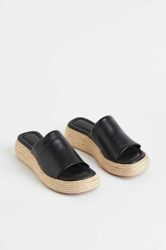 H&M Wildleder Espadrilles Slip-on Sandalen Damen Schwarz | 5203-NPJQD