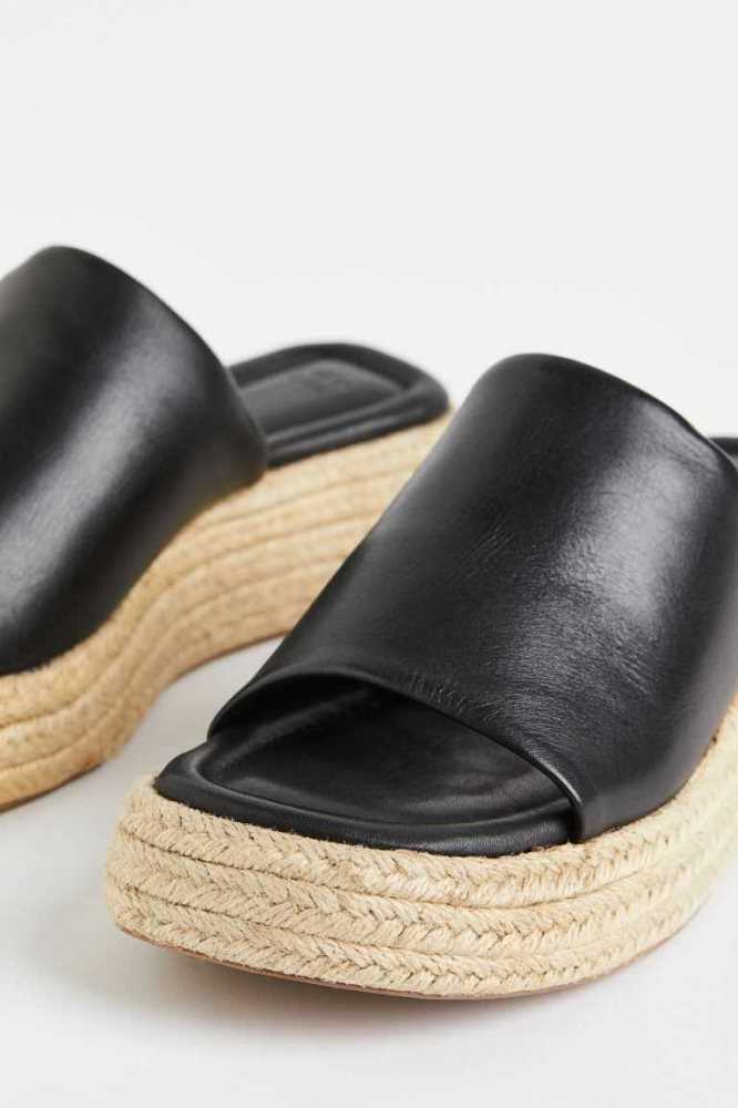 H&M Wildleder Espadrilles Slip-on Sandalen Damen Schwarz | 5203-NPJQD