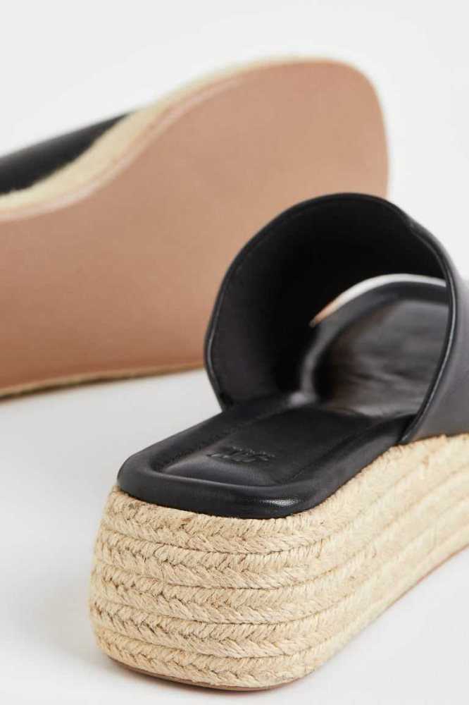 H&M Wildleder Espadrilles Slip-on Sandalen Damen Schwarz | 5203-NPJQD