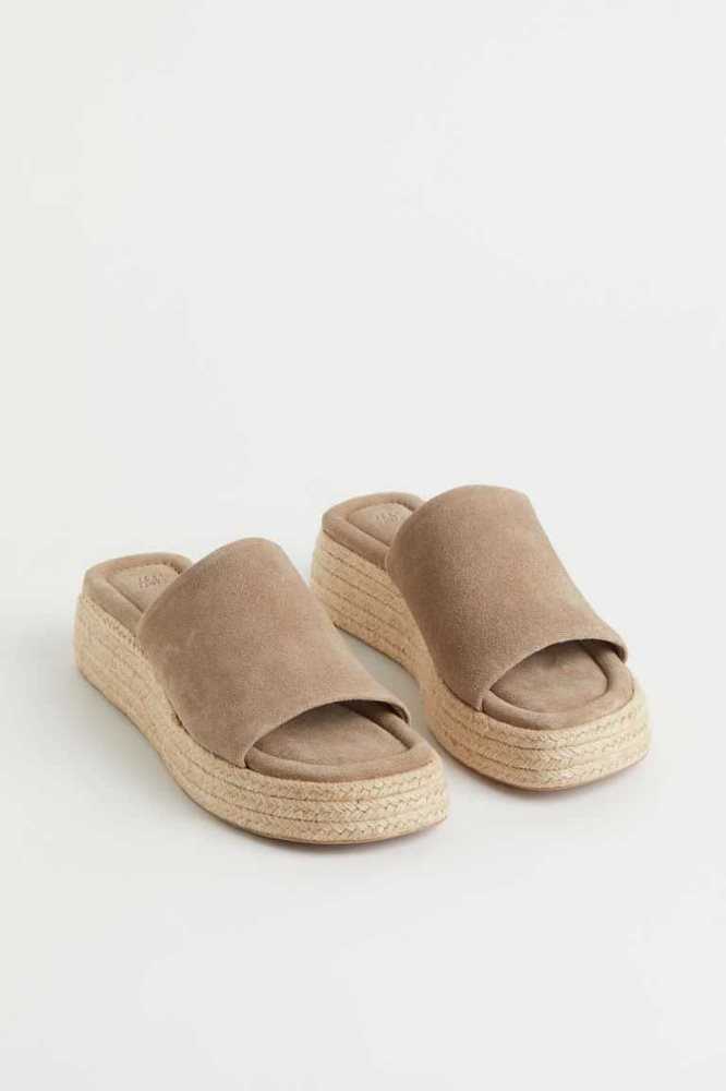 H&M Wildleder Espadrilles Slip-on Sandalen Damen Schwarz | 5203-NPJQD