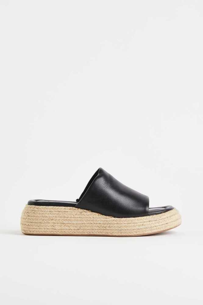 H&M Wildleder Espadrilles Slip-on Sandalen Damen Schwarz | 5203-NPJQD