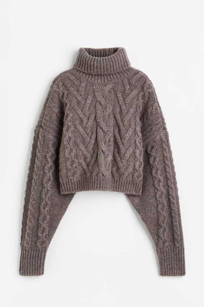 H&M Wolle-blend Cable-knit Pullover Damen Dunkelgrau Braun | 2198-NYAVH