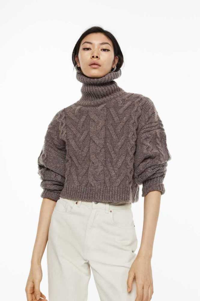 H&M Wolle-blend Cable-knit Pullover Damen Dunkelgrau Braun | 2198-NYAVH