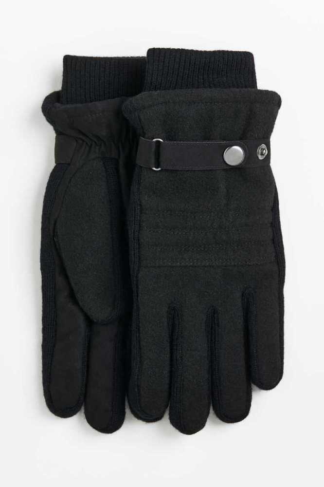 H&M Wolle-blend Handschuhe Herren Schwarz | 7124-BIZGO