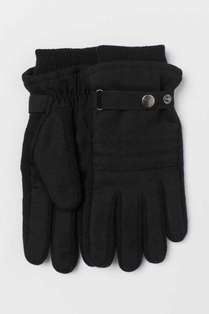 H&M Wolle-blend Handschuhe Herren Schwarz | 7124-BIZGO