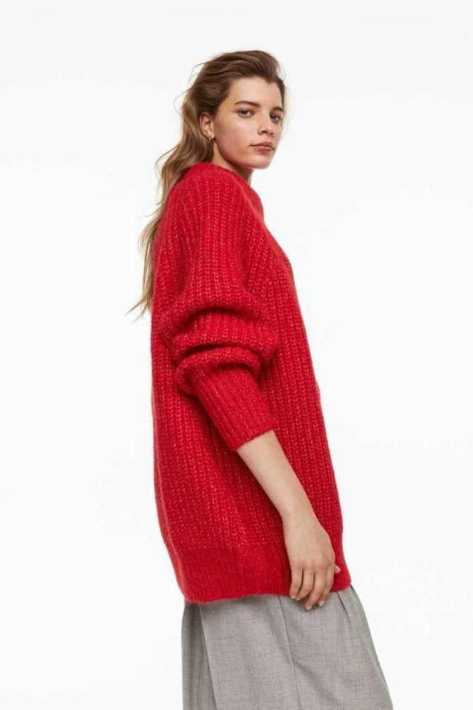 H&M Wolle-blend Rib-knit Pullover Damen Rot | 0831-QEKLT