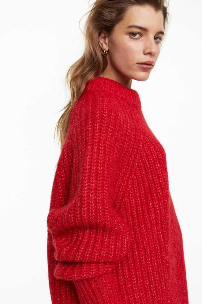 H&M Wolle-blend Rib-knit Pullover Damen Rot | 0831-QEKLT