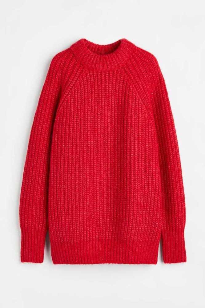 H&M Wolle-blend Rib-knit Pullover Damen Rot | 0831-QEKLT