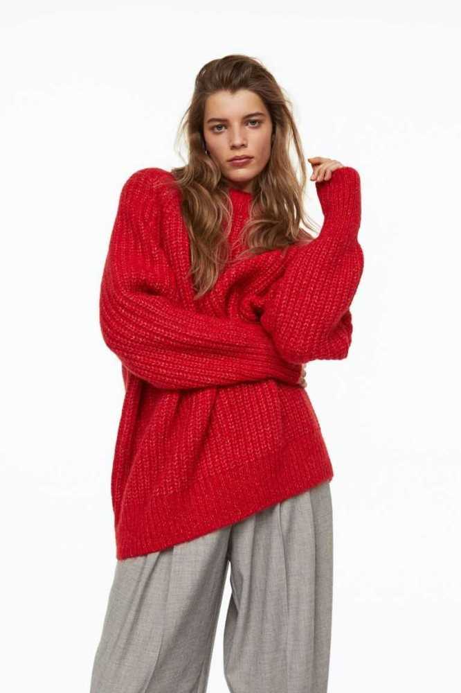 H&M Wolle-blend Rib-knit Pullover Damen Rot | 0831-QEKLT