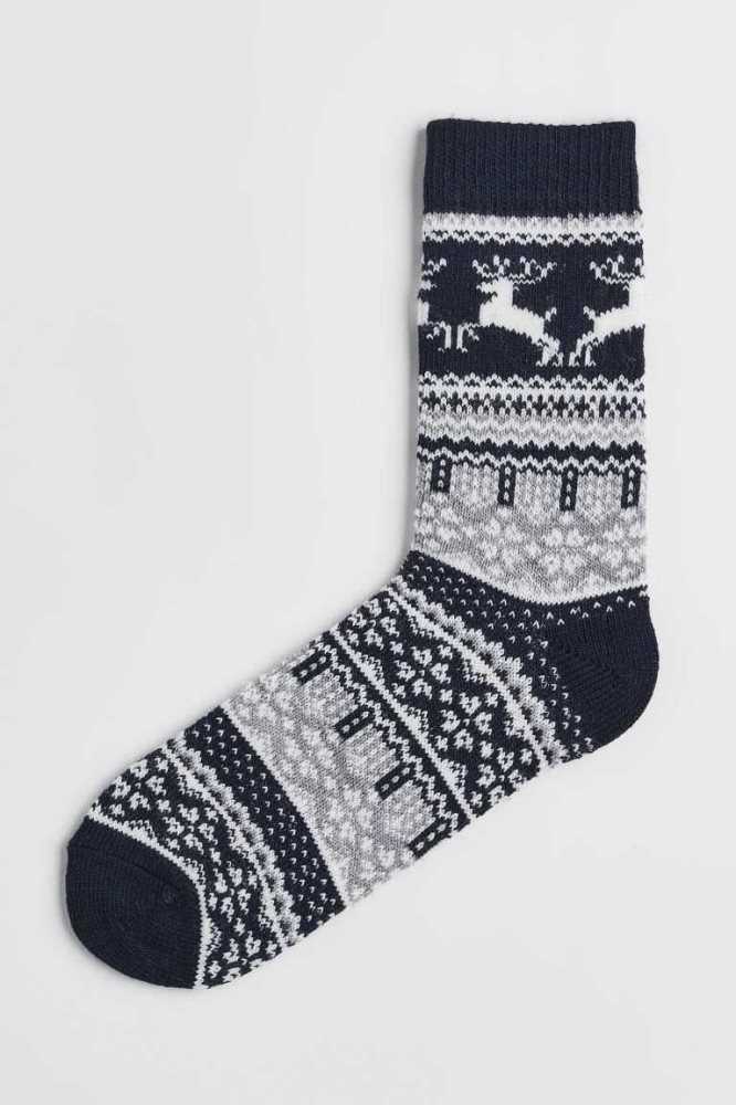 H&M Wolle-blend Socken Herren Dunkelblau | 4751-EPGYA