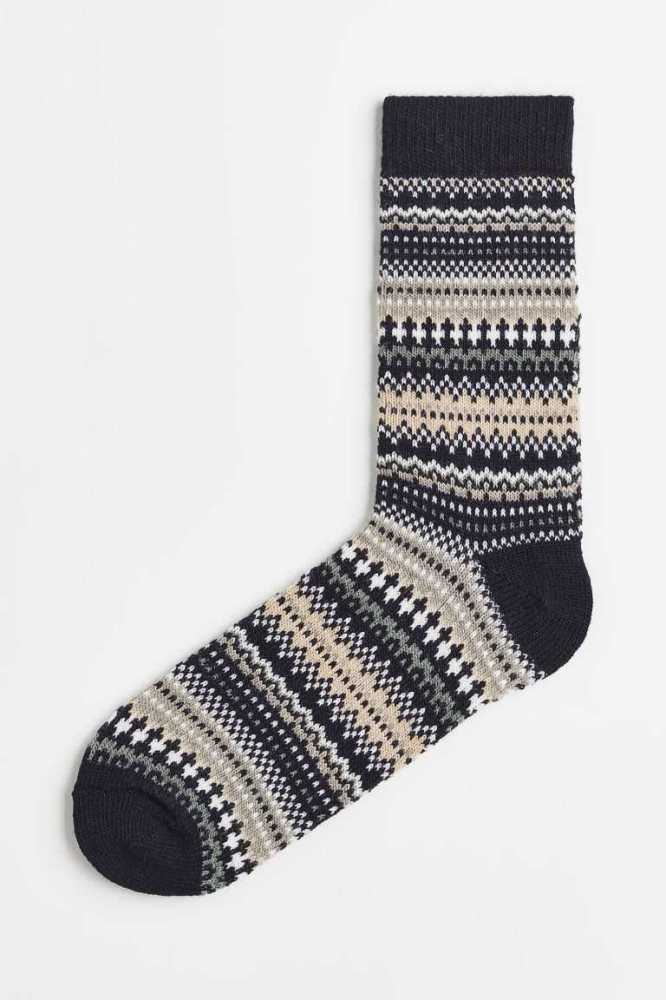 H&M Wolle-blend Socken Herren Schwarz Beige | 7612-UGSQK